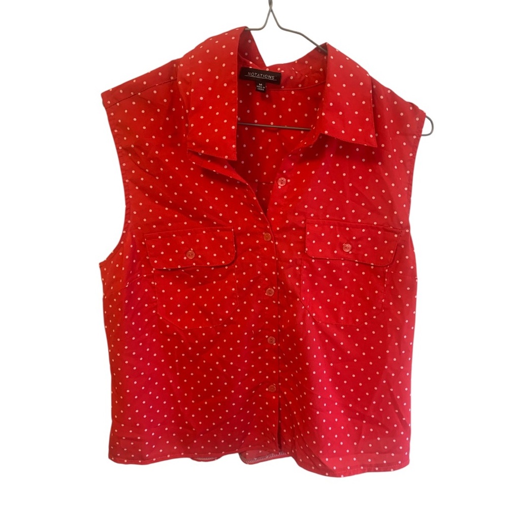 Notations Red Polka Dot Sleeveless Button Down Shirt Size med